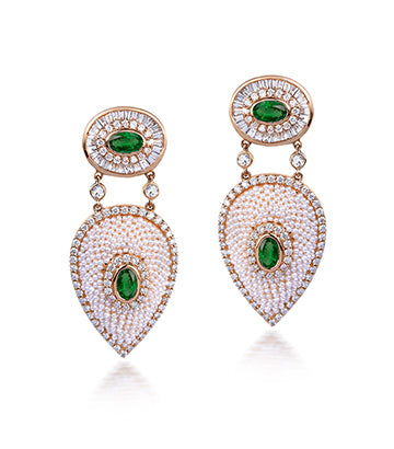 Pearl, Diamond and Emerald earrings
